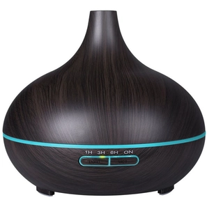 Dark wood grain ultrasonic humidifier and essential oil diffuser in teardrop shape