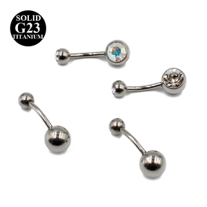 4-piece G23 titanium belly ring set with rhinestones and striped designs for body piercing