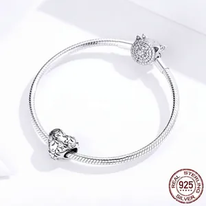 S925 sterling silver snake chain bracelet set with pavé cat ear bead and hollow heart charm