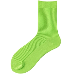 Neon green ribbed cotton crew socks for men featuring a vibrant fluorescent solid color