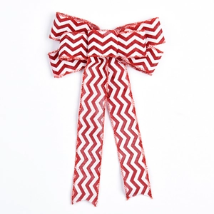 Fiocco natalizio in lino da 20 cm con motivi a zigzag rossi e bianchi per decorazioni