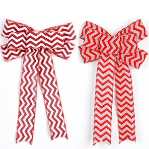 Fiocchi natalizi in lino da 20 cm con motivo a zigzag rosso e bianco per decorazioni festive