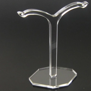 Transparent acrylic Y-shaped earring display stand with a hexagonal base for jewelry