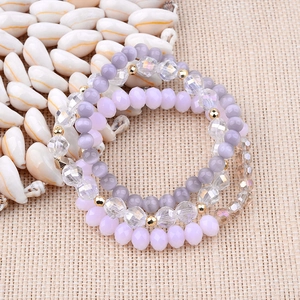 Set di 3 braccialetti bohémien con perline di ametista viola e dettagli dorati