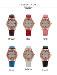 Detailed display of fashion quartz watch set featuring six colorful leather straps and crystal bezel