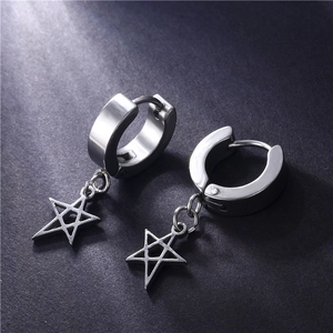 Minimalist silver titanium steel hoop earrings with star pendant charms for men and women