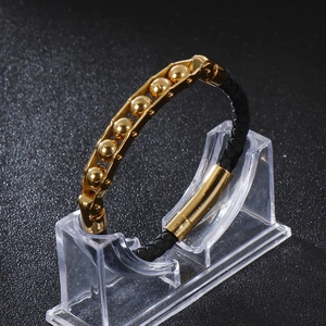 Ethnic Men Woven Leather Bracelet With Stainless Steel Mantra Beads Retro Fashion Jewelry Magnetic Clasp