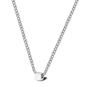 Cube Pendant Necklace Titanium Steel Geometric Minimalist Hip Hop Punk Jewelry Long Cuban Chain For Men Women Silver