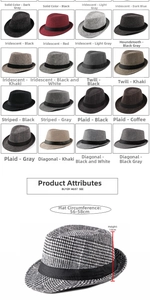 Detail view of winter wool jazz hats showing dimensions of 56-58cm circumference and 13cm depth