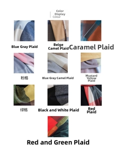 Macro display of ten assorted classic plaid color options for soft winter scarves