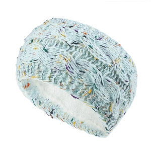 Winter Damen Strickstirnband mit Zopfmuster und warmem Fleecefutter in Hellblau Mix