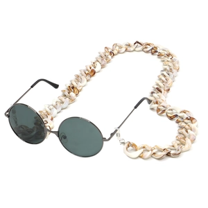 Retro tortoise resin glasses chain with marble texture and dark round sunglasses