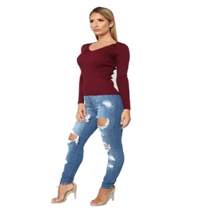Women High Waist Ripped Distressed Skinny Jeans Hip Lift Denim Pencil Pants Cotton Blend Stretch Trousers