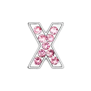 Polished silver alloy alphabet X pendant featuring embedded pink crystal rhinestones