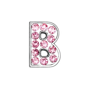 Pink rhinestone encrusted silver letter B charm for DIY jewelry and personalized crafts