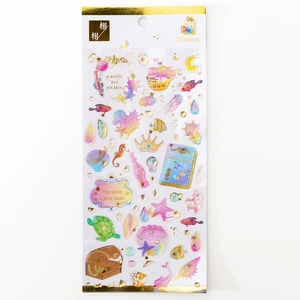 Dreamy ocean theme gold-stamped crystal epoxy stickers with shells and jellyfish