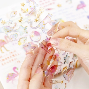 Holographic gold-stamped cat and star stickers for scrapbooking and DIY decor