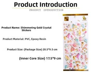 Detailed dimensions of gold foil crystal PVC epoxy stickers for scrapbooking and DIY