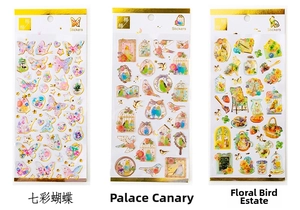 Detail of bronzing crystal epoxy stickers featuring butterfly and floral themes
