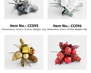 Detail of 21cm Christmas picks with berries, pine cones and glitter leaves in four colors