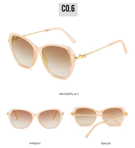 Vue détaillée multi-angles de lunettes œil de chat champagne rose aux branches dorées