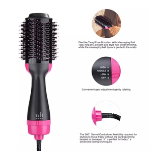 Detail view of 4-in-1 hot air brush with three heat settings and 360 swivel cord