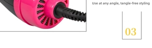 Detail of 360-degree swivel cord on professional hot air brush to prevent tangling