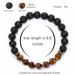 Natural faceted tiger eye and black lava stone beaded bracelet with 8mm beads