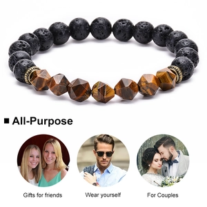 Tiger eye and lava stone beaded bracelet for friends and couples with macro textures