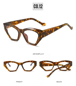 Multi-angle view of tortoise shell geometric cat-eye frames with 45-degree and front shots