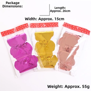 Detail of rose gold heart foil curtain packaging showing size 26x15cm and 55g weight
