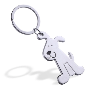 Polished silver zinc alloy keychain in a cute puppy dog shape with minimalist engraving