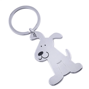 Polished silver zinc alloy dog shaped keychain with a glossy mirror finish texture