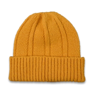 Winter ginger yellow knitted beanie for babies and parents with ribbed texture