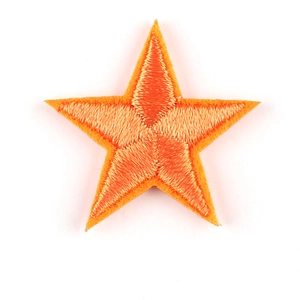 Star shaped embroidered iron-on patch with orange thread on high quality felt fabric