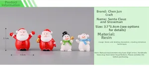 Detailed view of four resin Christmas figurines featuring Santa Claus and snowmen for decor
