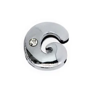 Charm a scorrimento lettera G in argento lucido con zircone per bracciali da 8mm