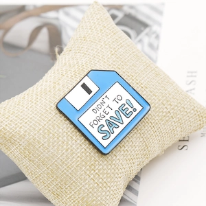 Creative blue floppy disk enamel brooch pin with Didn't Forget to Save text
