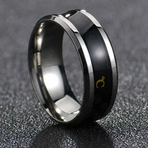 Macro detail of stainless steel ring showing temperature sensing display with number 38C