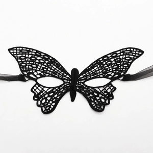 Elegant black lace butterfly mask with ribbon ties for masquerade party and costume events