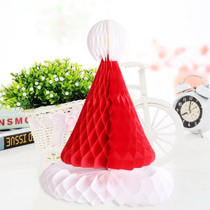 Honeycomb paper Christmas hat decoration in red and white for festive home party decor