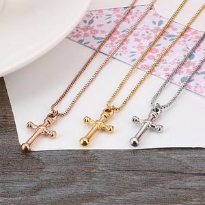 Cross Pendant Necklace Stainless Steel Polished Religious Minimalist Jewelry Gift For Women Men Box Chain
