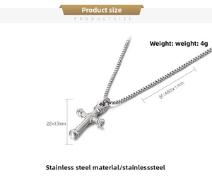Detailed size chart for the stainless steel cross necklace showing dimensions 22x13mm