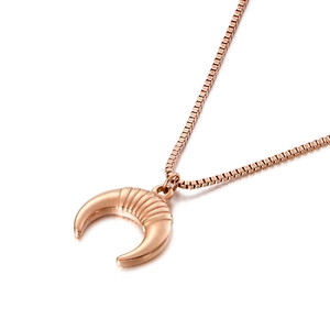 Minimalist rose gold crescent moon pendant necklace with box chain for women