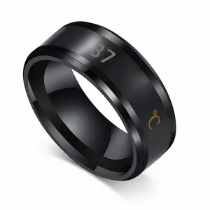 Smart temperature sensing black stainless steel ring for men with digital display