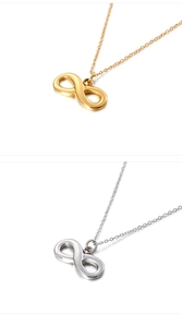 Detailed comparison of infinity symbol necklaces in polished gold and silver finishes
