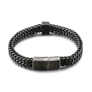 Men Braided Wheat Chain Bracelet Retro Industrial Distressed 316L Stainless Steel Hip Hop Punk Bangle Jewelry