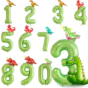 Green Dinosaur Number Balloon Aluminum Foil For Birthday Party Celebration Kids Theme Decoration