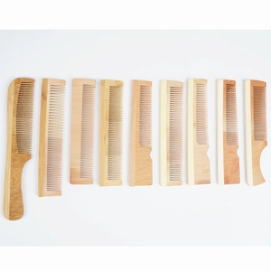 Detailed collection of eco-friendly bamboo hotel combs in various shapes and sizes