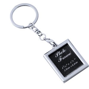 Polished silver metal photo frame keychain with 2.9x3.1cm custom insert space